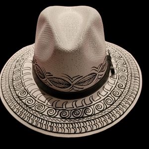 Handpainted Hat With Black Designs